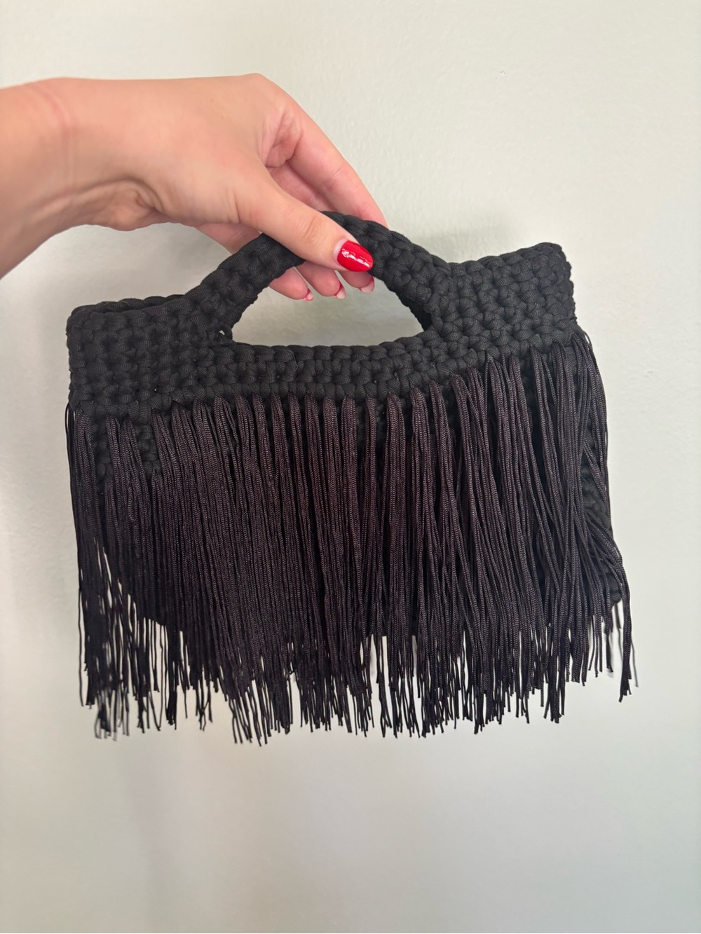Black Fringe Crochet Handbag